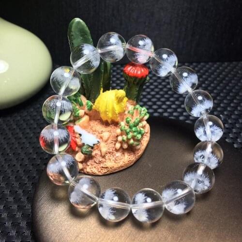 14mm Natural White Rutilated Quartz Snow Bracelet Clear Round Beads Bangle For Women Men Wealthy Stone Rare AAAAA