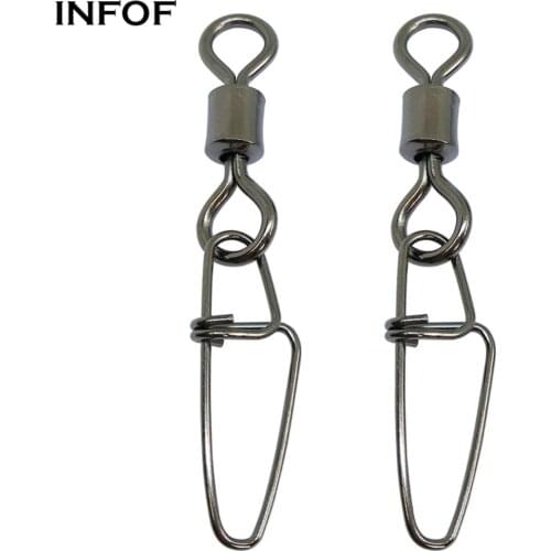 INFOF 200 pieces/lot Fishing Swivels Rolling Swivel with Insurance Snap Bass Fishing Tackle Fishhooks Pesca Emerillon Peche