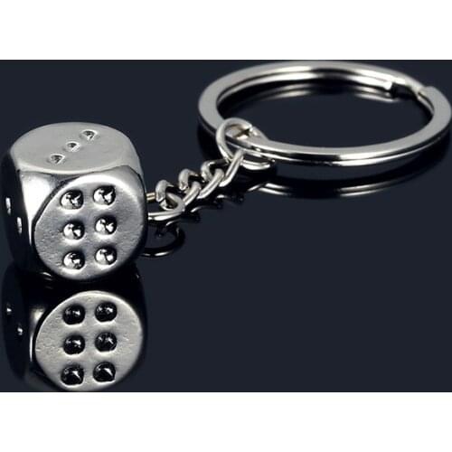 2021 Hot Sale Unisex Creative Gift Good Luck Sieve Dice Metal Keychain Car Waist Hanging Dice Keyring Pendant Accessory