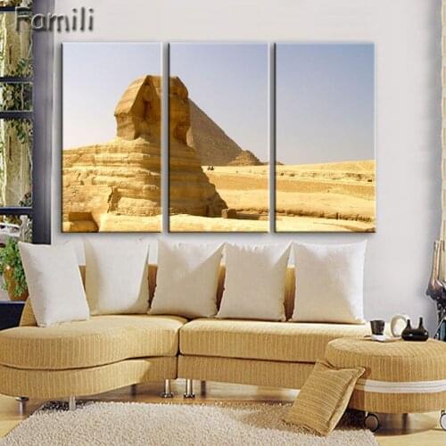 3PCS Retro Egypt Pyramid Canvas Oil Painting Modern Mural Art Wall Picture Home Living Room Decorative Gift Unframed