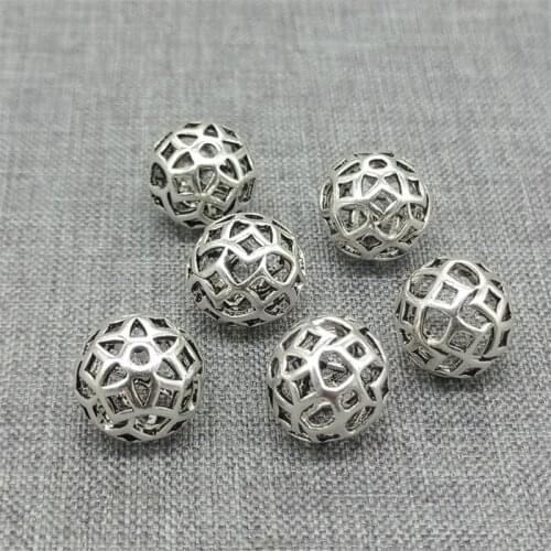 4 Pieces 925 Sterling Silver Flower Round Beads 10.5mm for Bracelet Necklace