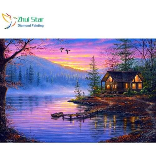 Full Square 5D DIY Diamond Painting "Landscape house" Embroidery Cross Stitch Mosaic Home Decor Gif CJ8