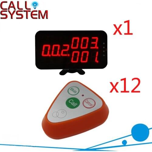 Wireless Waiter Call Button Buzzer System Ycall Brand For Restaurant Pager Hotel With 433.92MHZ( 1 display+12 call button )