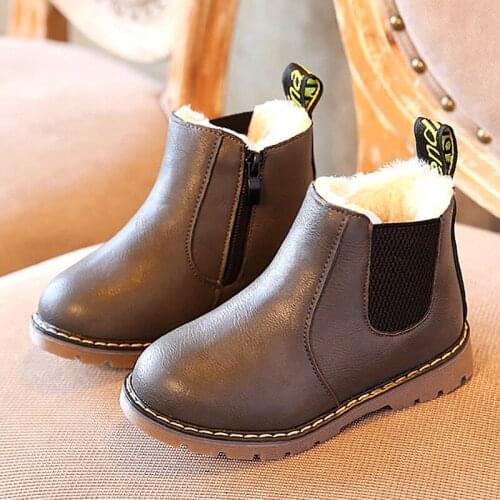 Winter Girls Leather Boots Platform Kids Fur Boots Baby Toddler Children Boys Shoes Keep Warm Snow Boots G78