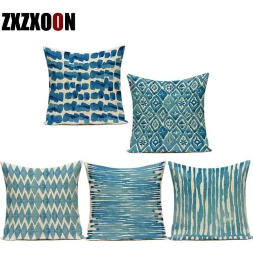 Decorative Throw Pillows Blue Simple Geometry Polyester Sofa Home Seat Cushion Cover for Chair Living Room Decoration