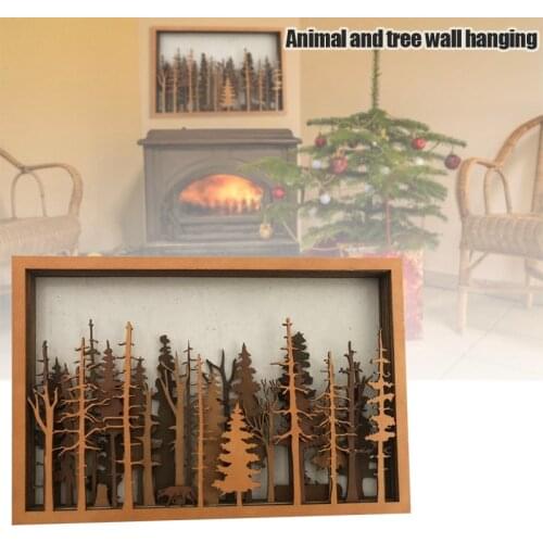 Wooden Foxes Wall Hanging Modern Framed Artwork Decorations Crafts for Bedroom Office Kitchen Decoration A1