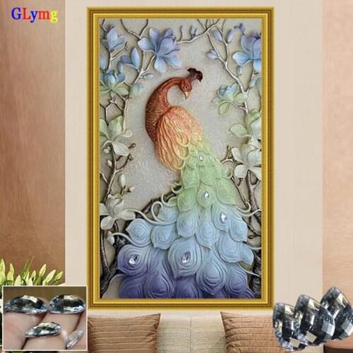 GLymg Diamond Embroidery Diy Magnolia Peacock Diamond Painting Cross Stitch Round Full European Home Decor Mosaic Animal Picture