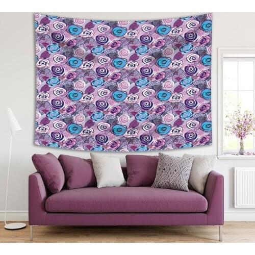 Tapestry Roses Flowers Leaves Modern Creative Monochrome Artwork Printed Lilac Purple Blue