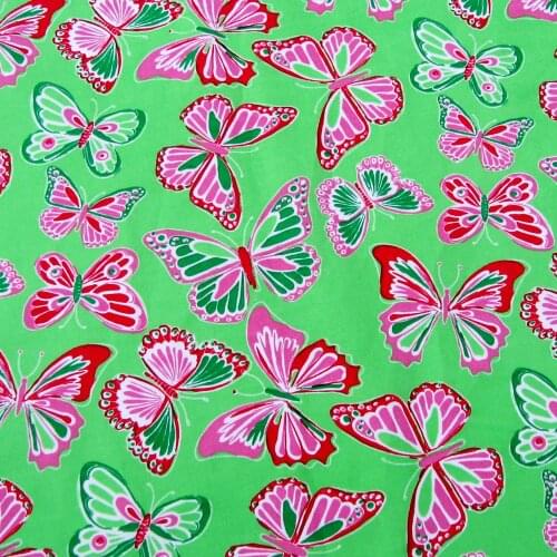 1 Yard Printed Cotton Woven Fabric - Butterfly on Green Background (Width=140cm)