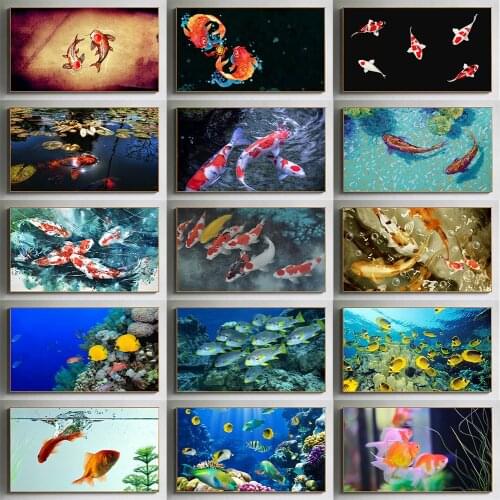 Chinese Koi Fish Lotus Canvas Prints Feng Shui Animal Landscape Painting Wall Art Picture For Living Room Moder Home Decoration