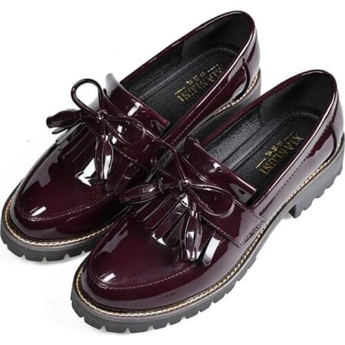 Tassel Fashion Patent Leather Shoes Woman Round Toe Spring Flats Shoes Woman Plus Size 42 Low Ladies Loafers designer shoes