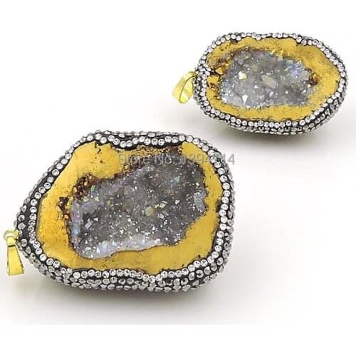 Titanium AB Color Gold Crystal Geode Druzy Pave CZ Irregular Pendants Approx 40*30*15 mm