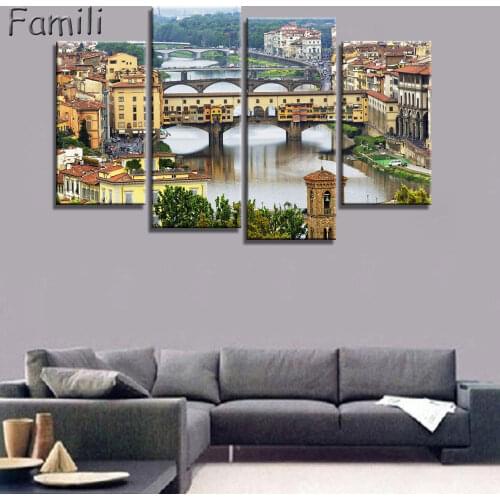 Nightlight In Italy Canvas Painting Wall Art Landscape 4pcs Prints Home Decor Picture Panels Poster For Linving,art painting