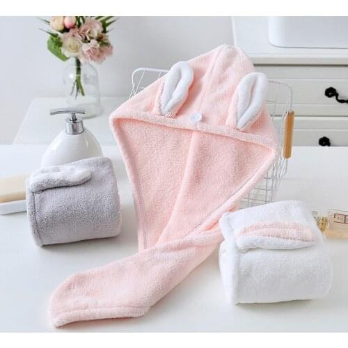 New Shower Cap Towel Rabbit Ear Coral Fleece Dry Hair Cap Absorbent Soft Polyester Fiber Headband Shower Cap Quick-Drying Towel
