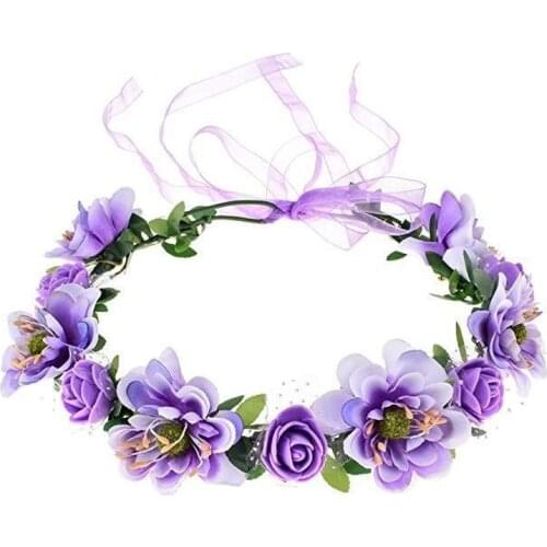 Ribbon Flower Crown Headbands for Women Girls Rose Flowers Floral Garland Hair Band Tiara Adjustable Headdress Bridal Wedding