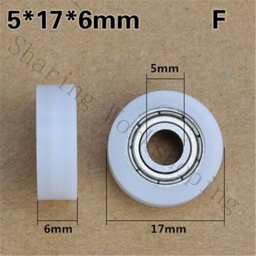 SWMAKER 5x17x6mm F type Sliding window plane wheel Flat nylon coated plastic pulley injection ball bearing 695zzslide wheel