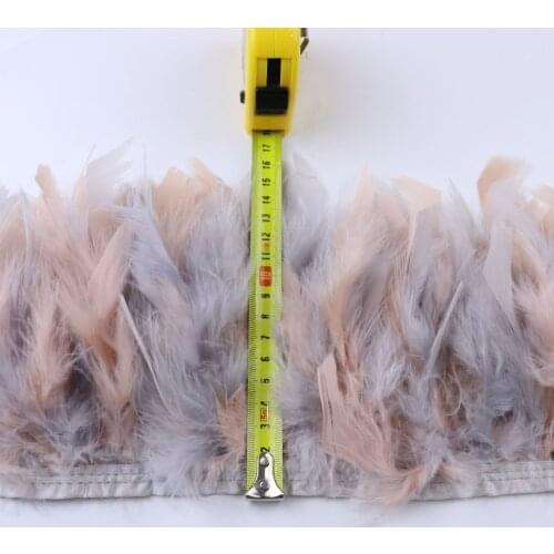 5/10 meter Fluffy leather pink& gray Turkey feather Trims 10-15cm turkey feathers on Ribbon for Dress Decoration Sewing Crafts