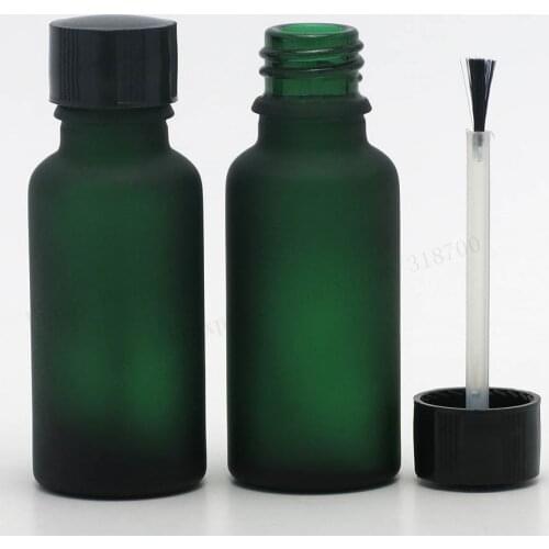 12pcs/lot 20ml Empty frost green glass bottle Nail polish bottle 2/3oz essential oil container with brush cap