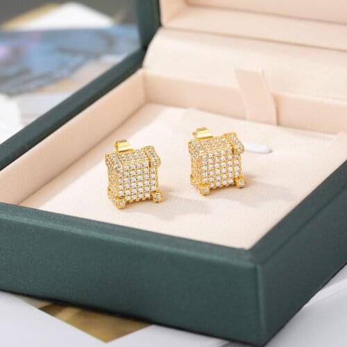 Luxury Female White Crystal Classic Gold Earrings For Women Shiny Square Zircon Stud Earrings Jewelry Gift Fashion Earrings
