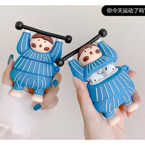 Blue Weightlifting Barbell Girl Silicone Case for Airpods 1 2 Cartoon Cute Wireless Earphone Cover Charging Box