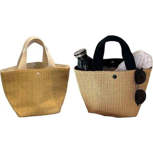 Capacity Straw Bags Women Handmade Woven Basket Bag Tote Summer Bohemian Beach Bags Canvas Lady Handbags