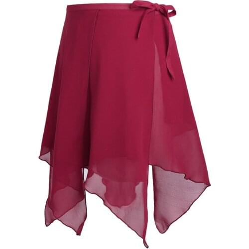 Women Asymmetrical Chiffon Tie-up Wrap Skirt Gymnastics Ballet Dancewear Latin Rumba Figure Skating Stage Performance Costume