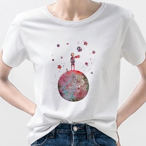 T-shirt Ladies Fashion Harajuku Earth Space Little Prince Fairy Tale Ulzzang Girls Can Do Anything Kawaii Clothes France Funny