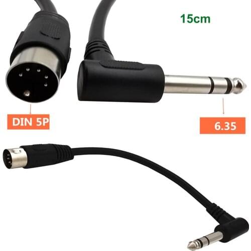 1pc MIDI Din 5 Pin Male to 6.35mm 1/4" Male TRS Stereo Right Angle Socket Audio AMP Adapter Cable