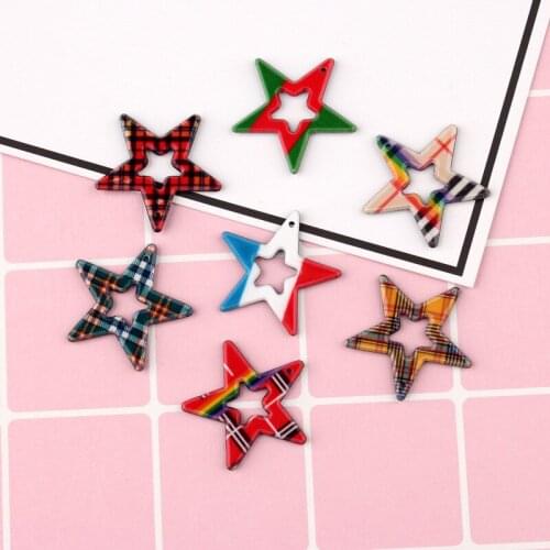 Kawaii Colorful Hollow Out Star Charms 27*28mm Planar Resin Cabochons Ornament Accessories Earring Necklace Jewelry DIY 10pcs
