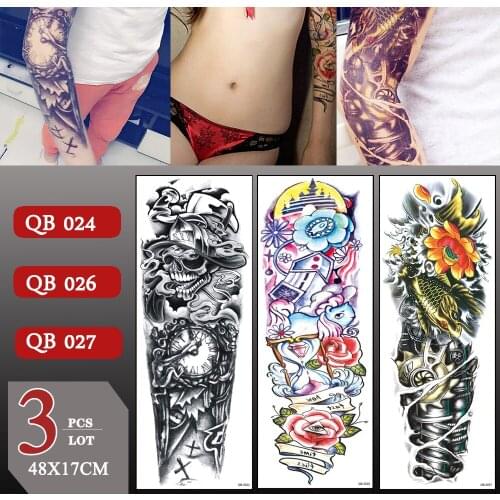 3 pcs/lot Waterproof Temporary Tattoo Sticker Large Arm Sleeve Fake Tattoos Full Arm For Men Women Large Size Arm Leg Sticker