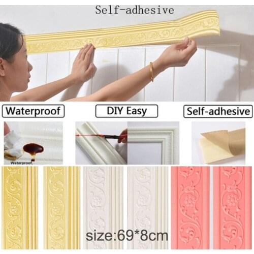 3D Wall Sticker Waterproof Rustic Tile Living Room Bathroom Baseboard Self Adhesive Vintage Wallpaper Borders #2