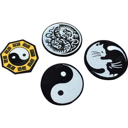 3D Embroidery Patch Black White Cat Dragon Yin Yang Military Patches Tactical Combat Emblem Appliques Embroidered Badges