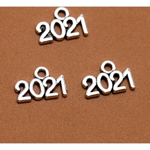 40pcs 2021 Year Pendant Crafting DIY Necklace Alloy Pendant Handicraft Accessories Kit New Year Party Vacation Gifts
