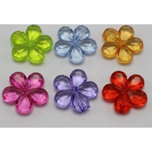 50 Mixed Colour Transparent Acrylic Faceted Flower Charm Beads 20mm
