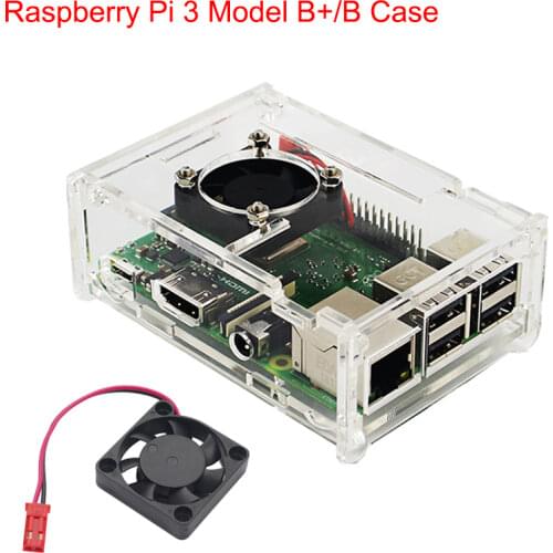 Acrylic Case for Raspberry Pi 3 Model B+/Raspberry Pi 3 Transparent Box Cover Shell with Cooling Fan for Raspberry Pi