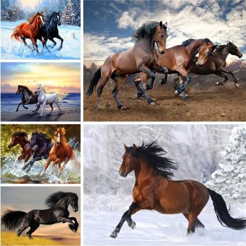 DIY Diamond Painting Animals Horse Winter Cross Stitch Kit Full Drill Embroidery Mosaic Art Picture Home Decoration Mural Gift