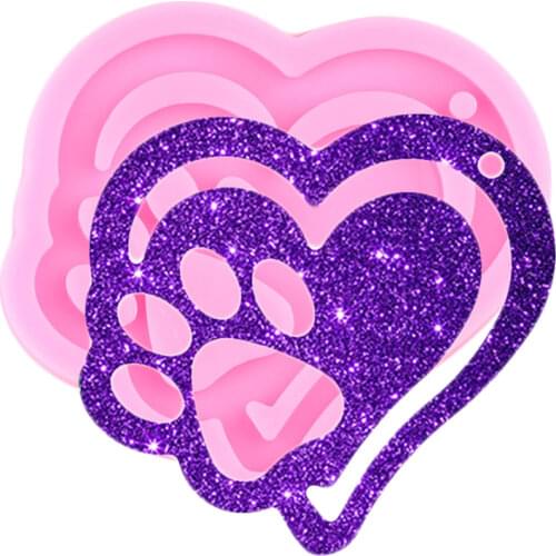 Shiny Glossy Heart Paw Keychain Mold DIY Handmade Charms Pendant Molds Resin Craft Epoxy Jewelry Necklace Silicone Mold