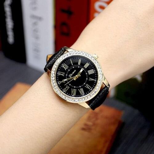 Women Ladies 2019 Watch Rhinestone Leather Bracelet Wristwatch Women Fashion Watches Ladies Alloy Analog Quartz relojes QG