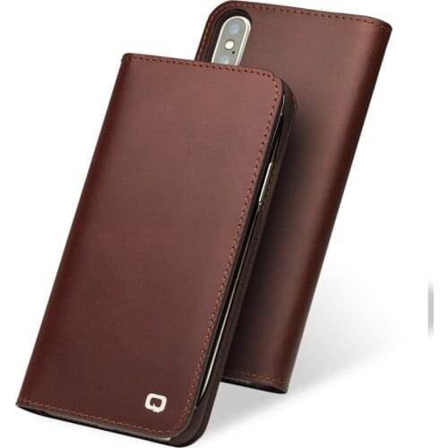 QIALINO Genuine Leather Wallet Phone Case for iPhone X Luxury Button Card Slot UltraThin Flip Cover for iPhone X/10 for 5.8 inch