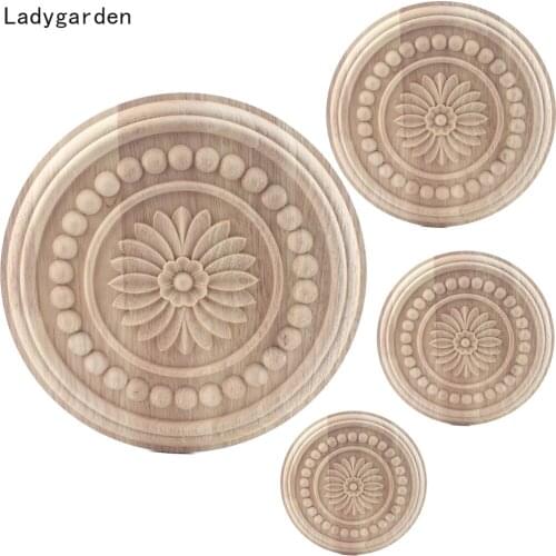 Wood Statues Wood Frame Wood Applique Onlay Wooden Decal Classical Exquisite Antique Floral Wooden Sculptures Home Decoration