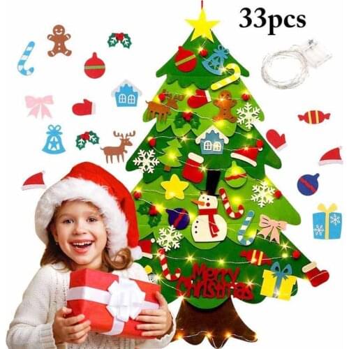 Kids DIY Christmas Tree Xmas Hanging Ornaments Door Wall Felt Fir Felt Child Baby Toys Gifts 2021 New Year Decor For Home Party