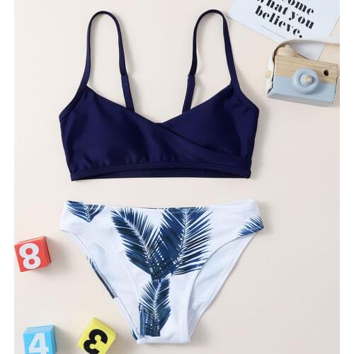 Leaf Print Girl Swimsuit Kids Tropical Two Piece Childrens Swimwear Teenage Girl Bikini Set Padded Girls Bathing Suit Beachwear