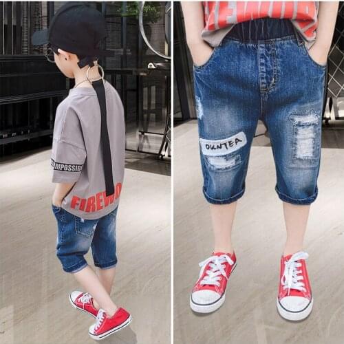 Summer Kids Pants Boys Knee Length Capris for Boys Jeans Baby Toddler Clothes Girl Pants Kids Jeans Denim Pants for Boys 5-14Y