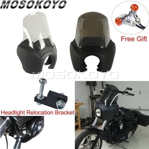 Matte Black Headlight Fairing w/ Wind Screen Deflector for Harley Dyna Low Rider Street Fat Bob FXD FXR Wide Glide FXDWG 06-17