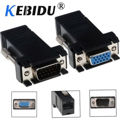 Kebidu Mini VGA Extension Extender Cord Male Female To Lan Cat5 Cat5e RJ45 Ethernet Adapter for PC Laptop