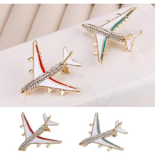 Fashion Rhinestone Airplane Aircraft Brooch Pin Fun Badge Women Men Jewelry