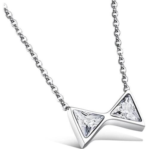 New Arrival Cute Simple Pendant Necklace For Fashion Girl Jewelry Stianless Steel With Cubic Zirconia Student Girl Necklace