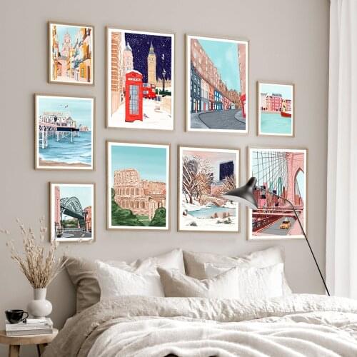 Paris Edinburgh Brooklyn bridge Travel Poster Wall Art Canvas Painting Posters And Prints Wall Pictures For Living Room Decor