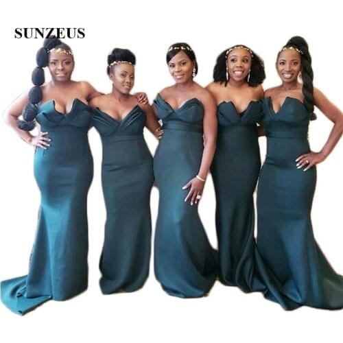 Simple African Bridesmaid Dresses Sweetheart Satin Mermaid Maid of Honor Dresses Party Gowns robe demoiselle d'honneur SBD109