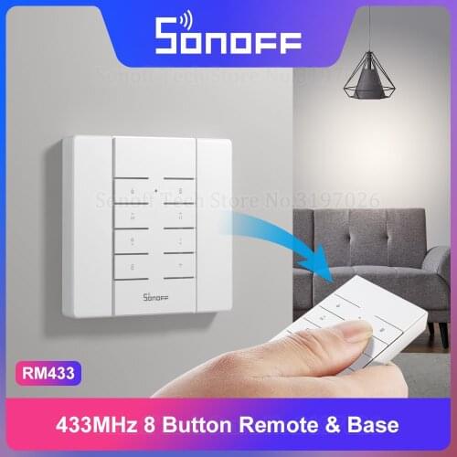Itead Sonoff RM433 Remote 8 Button RF Remote&Base One Key Pairing Easy to Install Works with 433Mhz Sonoff Smart Home Switches